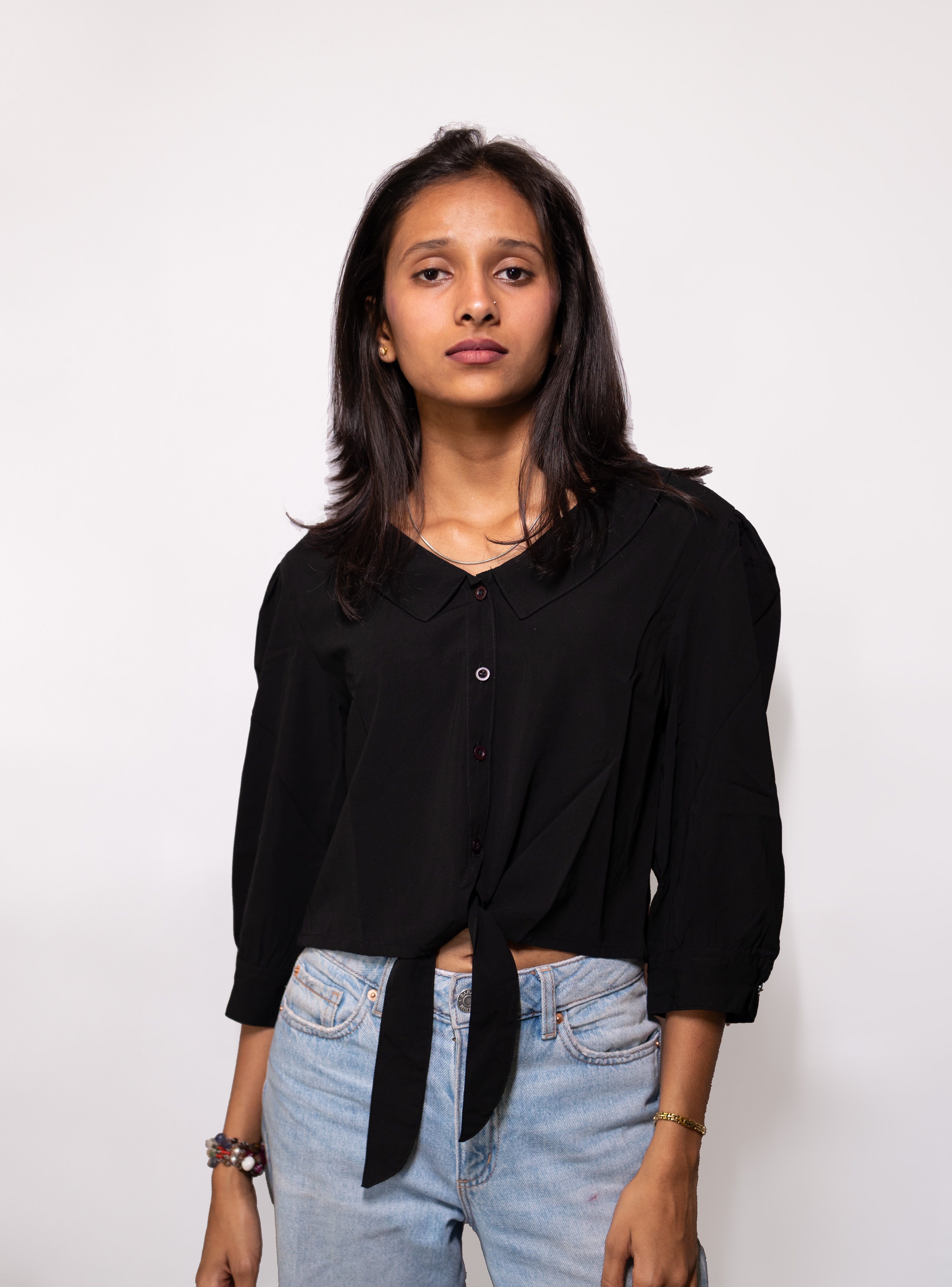 Black Crop Top Shirt - AZZLIAS WARDROBE